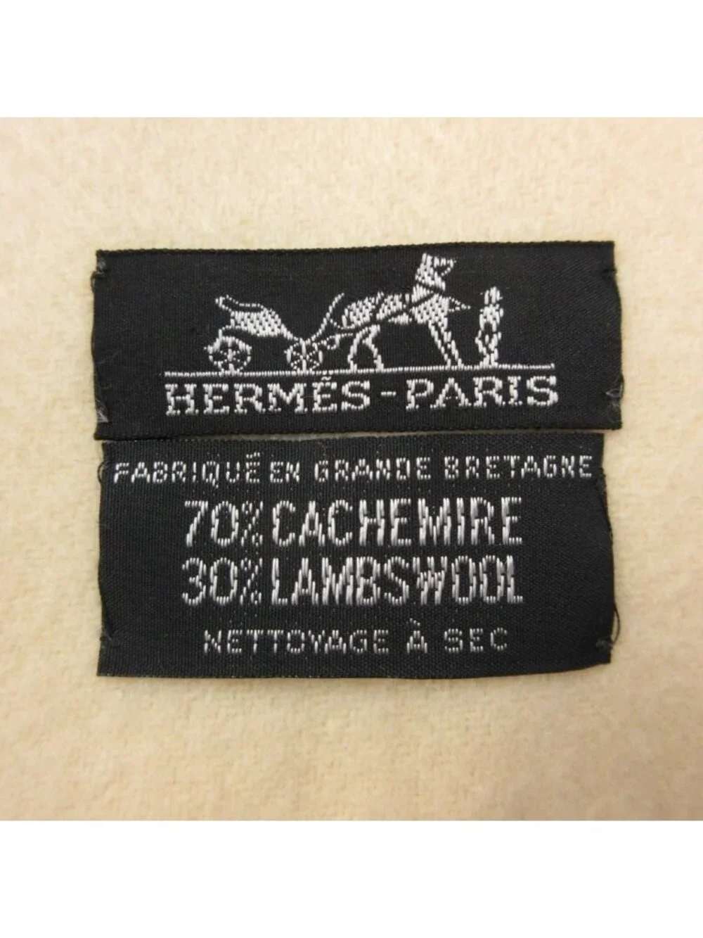 Hermes Cashmere Wool Blanket Plaid Large Throw Embroidery 200 140 Ivory